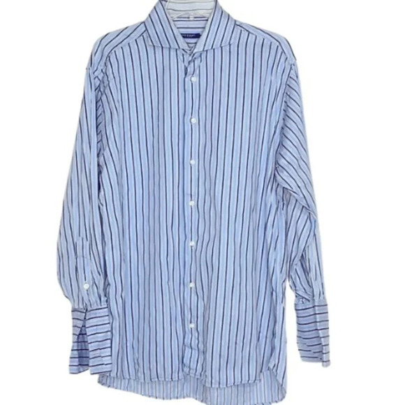 Burberry London Men's Blue Striped Luxury Dressy Career Designer Button‎ Down